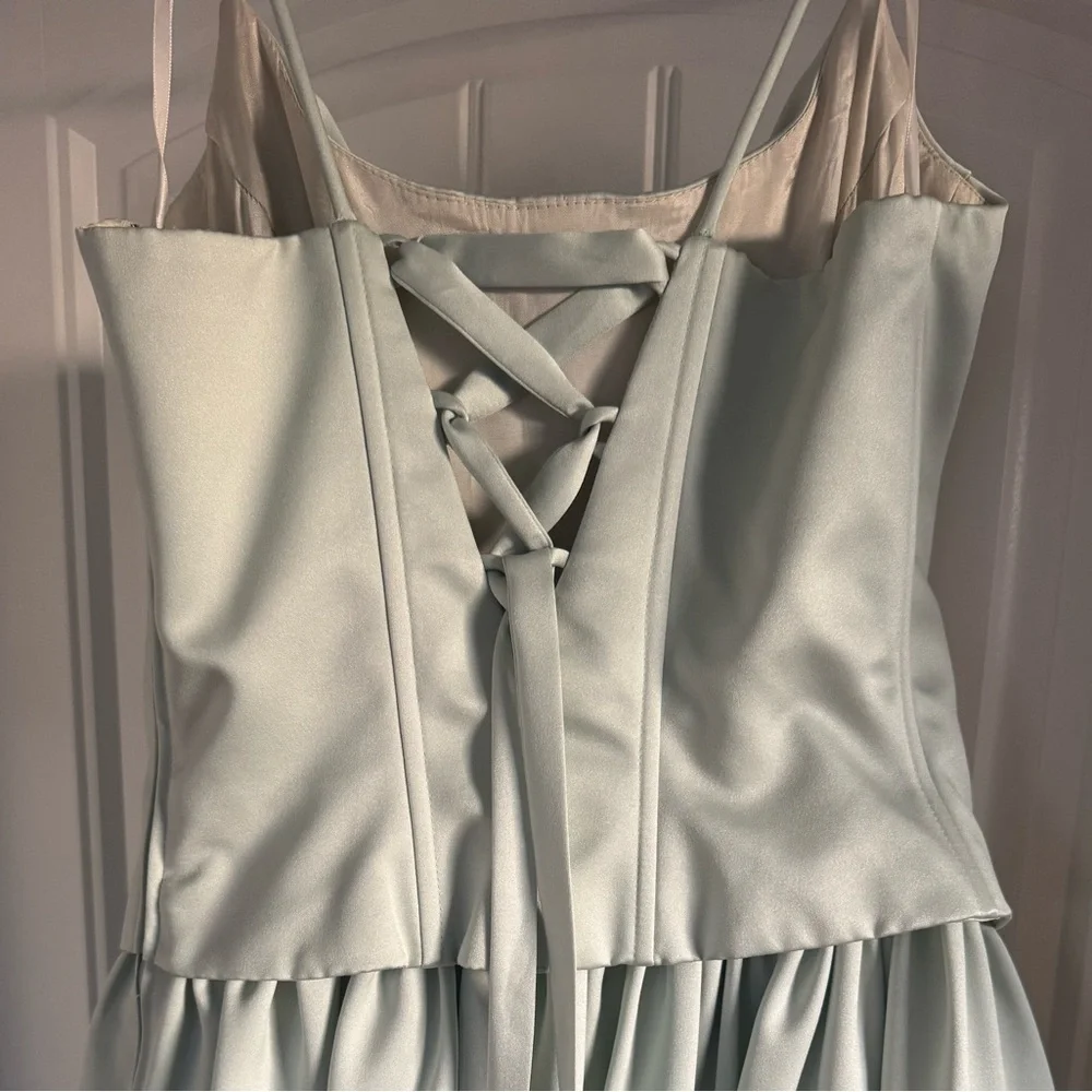 Scott McClintock | Corset Lace-Up Formal Dress Mint Satin | Size 12 (Runs Small) - Picture 9 of 11
